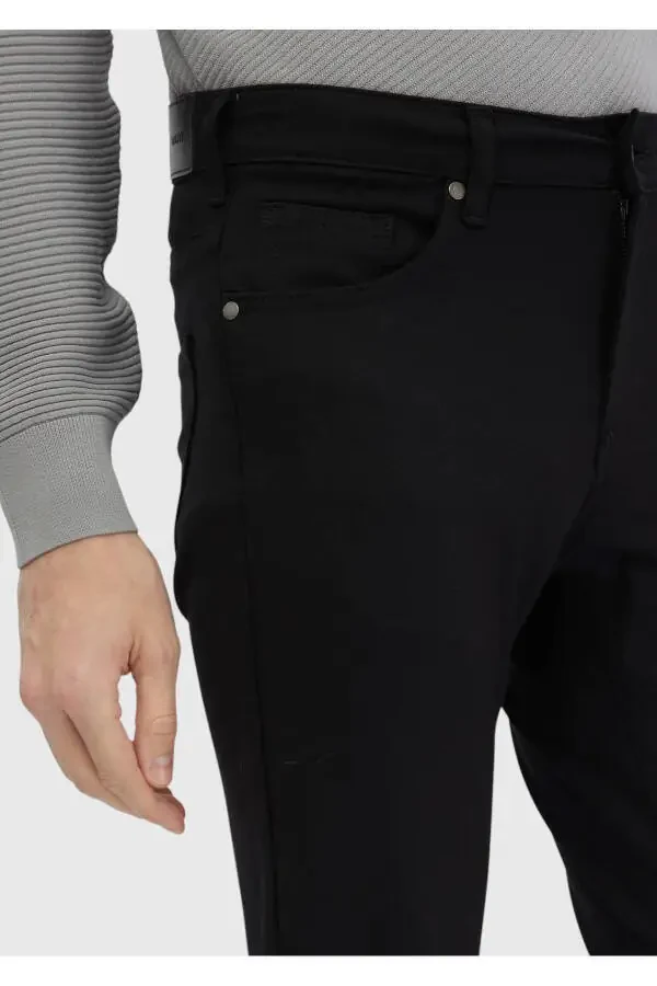 Black Straight Knit Slim Fit Casual Trousers - 3