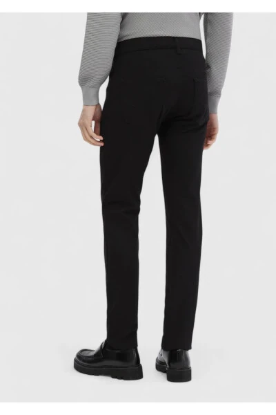 Black Straight Knit Slim Fit Casual Trousers - 4