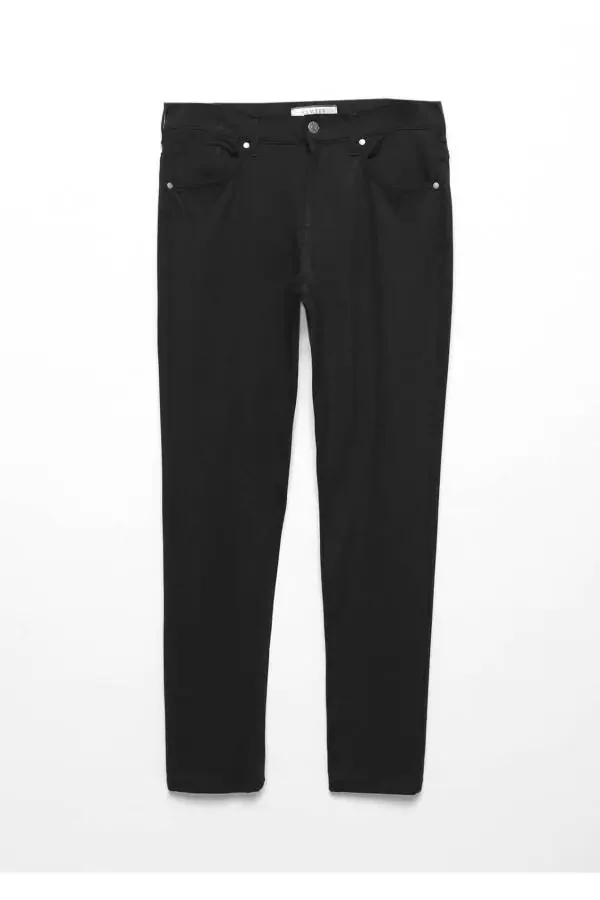 Black Straight Knit Slim Fit Casual Trousers - 5
