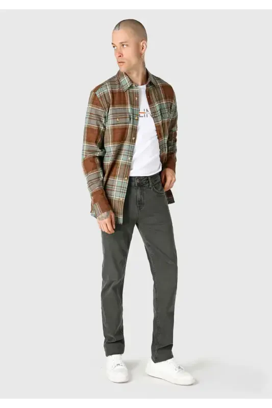 Black, straight leg, low rise, regular fit trousers for men. - 1