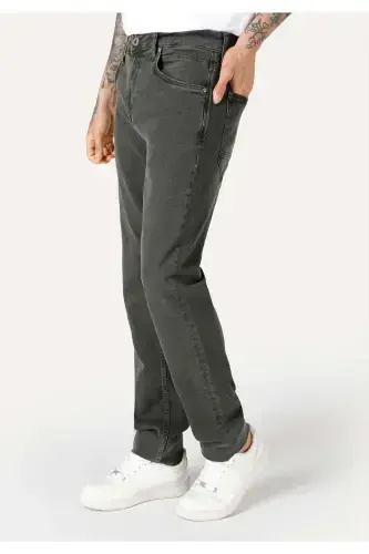 Black, straight leg, low rise, regular fit trousers for men. - 4