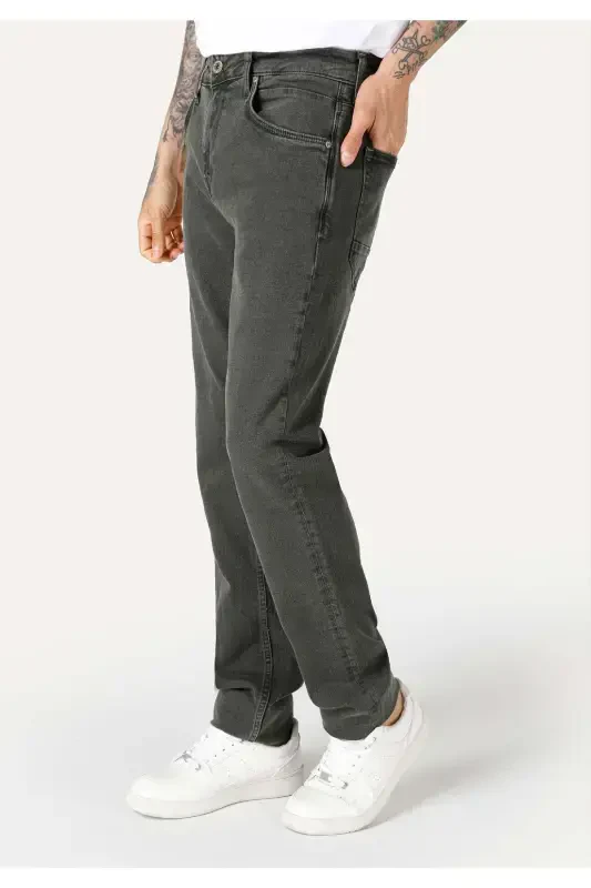 Black, straight leg, low rise, regular fit trousers for men. - 4