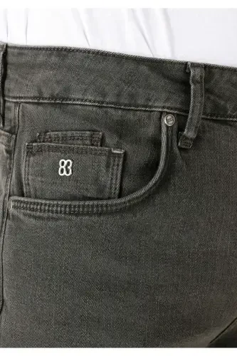 Black, straight leg, low rise, regular fit trousers for men. - 5