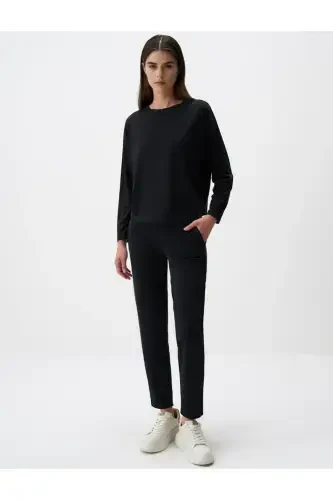 Black Straight Leg Regular Fit High Waisted Knitted Pants - 1