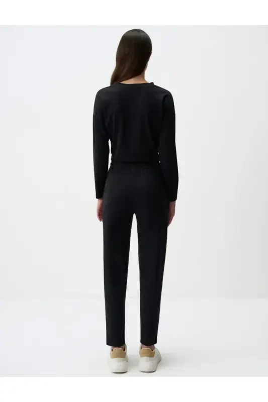 Black Straight Leg Regular Fit High Waisted Knitted Pants - 6