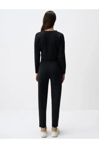 Black Straight Leg Regular Fit High Waisted Knitted Pants - 6