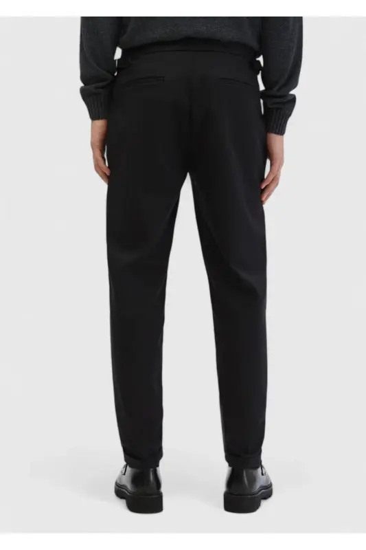 Black Straight Weave Carrot Fit Casual Cotton Blend Trousers - 6