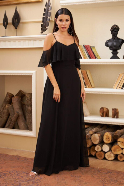 Black Strapless Long Maxi Dress - 1