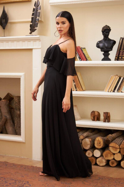 Black Strapless Long Maxi Dress - 3