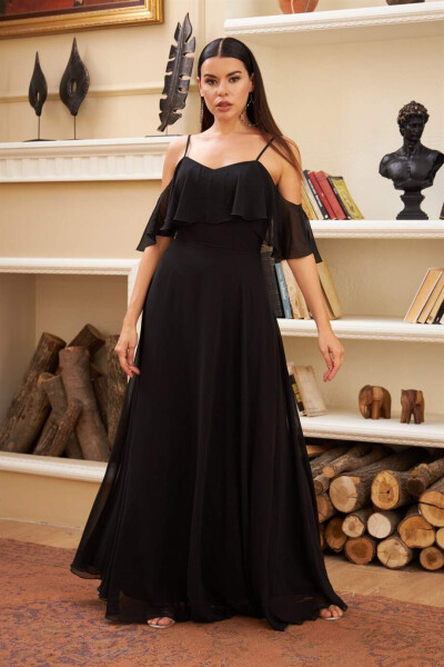 Black Strapless Long Maxi Dress - 4