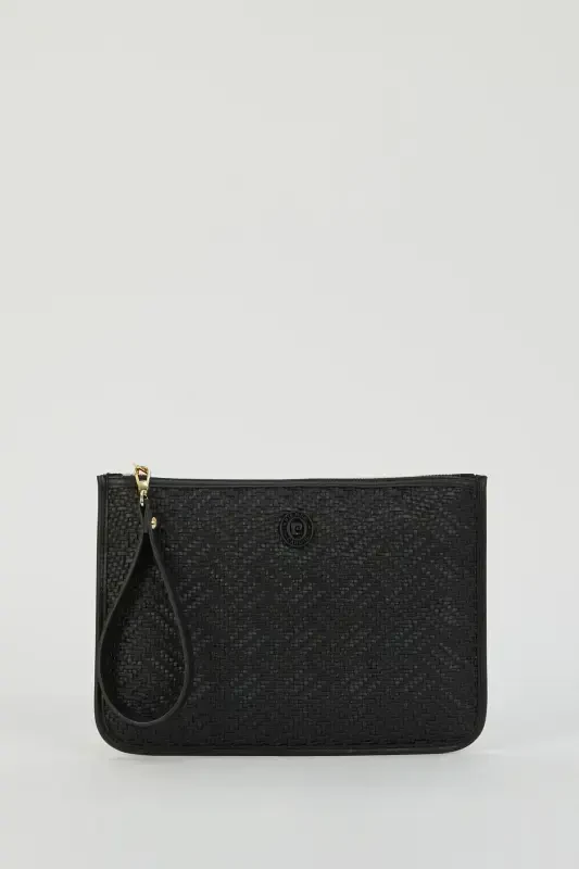 Black Straw Women's Portfolio & Clutch Bag 05PO23Y1713-Straw Black - 2