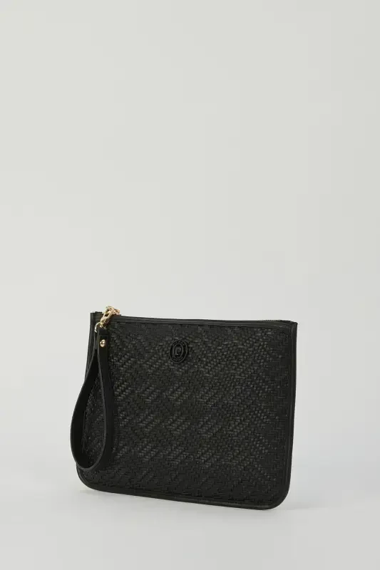 Black Straw Women's Portfolio & Clutch Bag 05PO23Y1713-Straw Black - 3