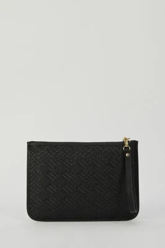 Black Straw Women's Portfolio & Clutch Bag 05PO23Y1713-Straw Black - 5