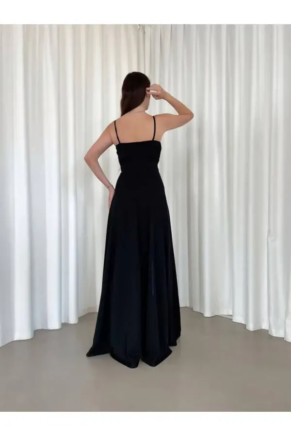 Black Stretch Fabric Strappy Slit Detailed Long Prom And Graduation Dress 698 - 5