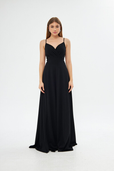 Black Stretch Fabric Strappy Slit Detailed Long Prom And Graduation Dress 698 - 15
