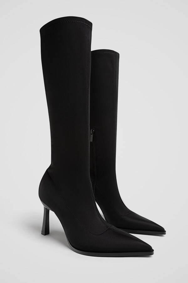 Black stretch heeled long boots - 8