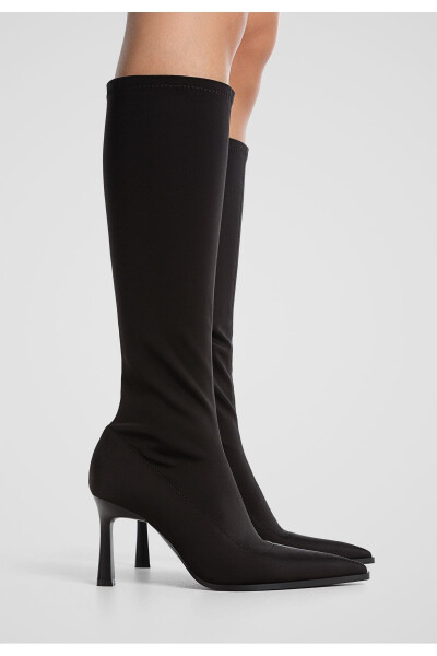 Black stretch heeled long boots - 2