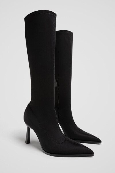 Black stretch heeled long boots - 3