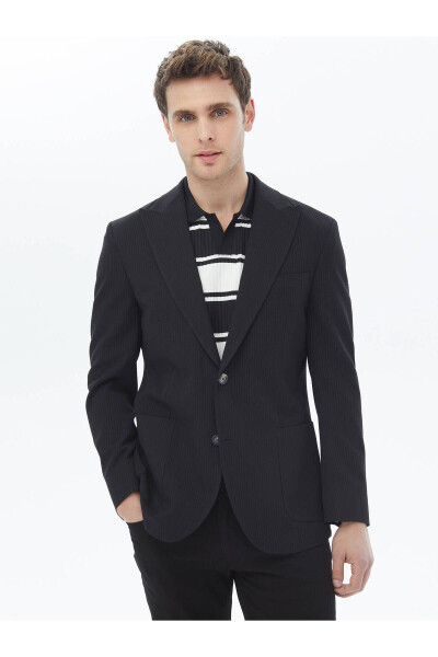 Black Striped Modern Fit Cotton Blend Jacket - 9