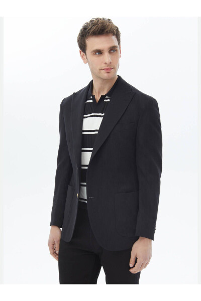 Black Striped Modern Fit Cotton Blend Jacket - 12