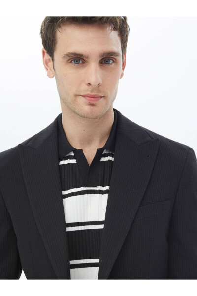 Black Striped Modern Fit Cotton Blend Jacket - 13