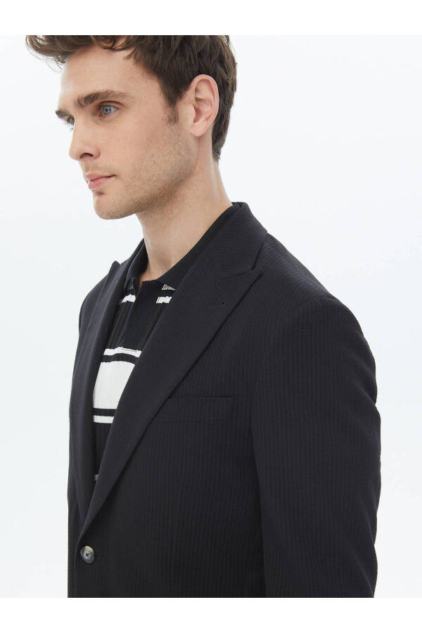 Black Striped Modern Fit Cotton Blend Jacket - 15