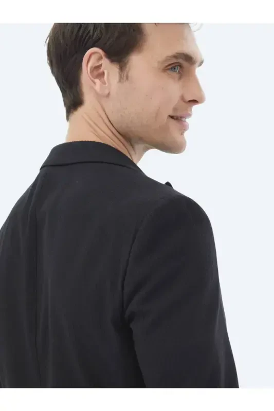 Black Striped Modern Fit Cotton Blend Jacket - 8