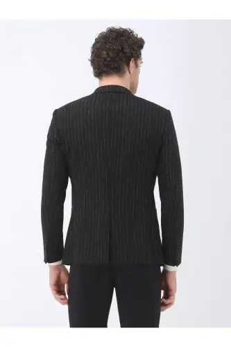 Black Striped Modern Fit Jacket - 6