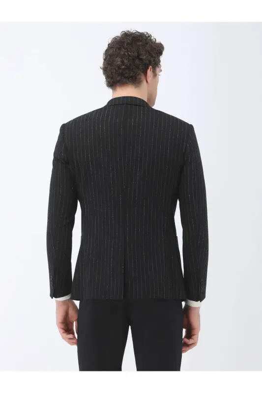 Black Striped Modern Fit Jacket - 6