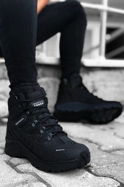 Black Striped Rubber Unisex Trekking Boots - BIG KING