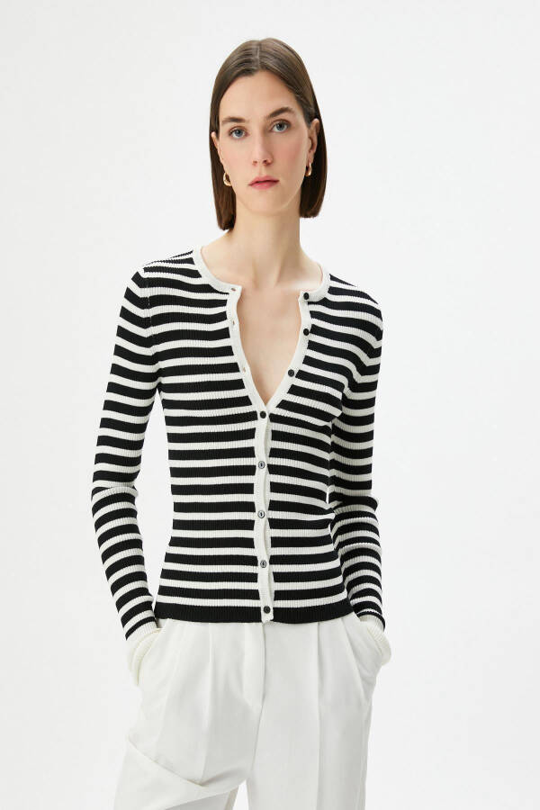 Black Striped Women's Cardigan 4WAK90160HT - 3