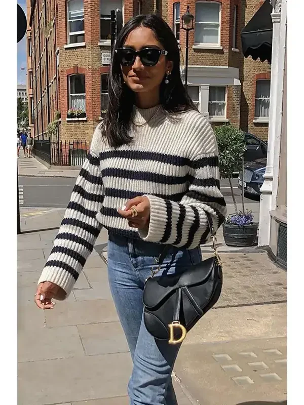 Black Striped Women's Sweater MG1298 - 1