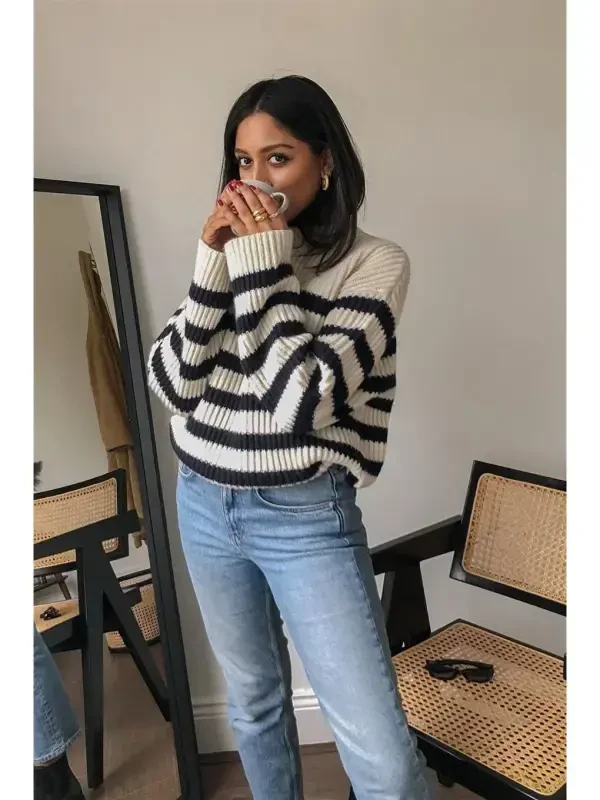 Black Striped Women's Sweater MG1298 - 2