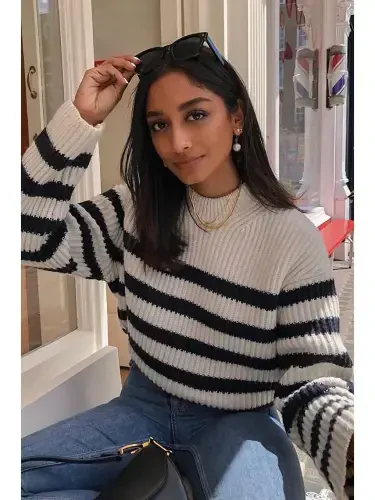 Black Striped Women's Sweater MG1298 - 3