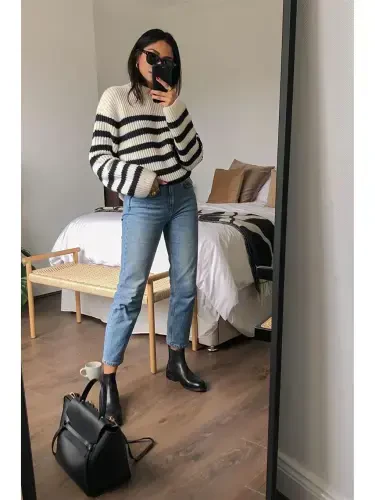 Black Striped Women's Sweater MG1298 - 4
