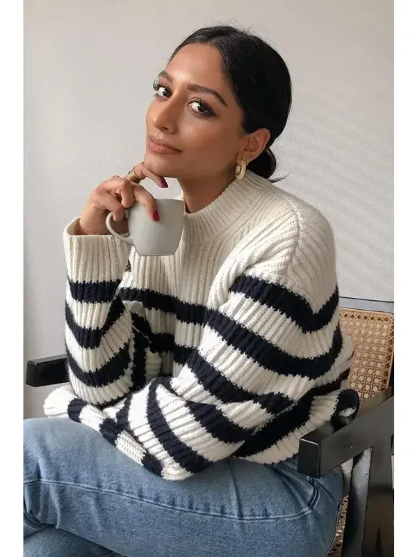 Black Striped Women's Sweater MG1298 - 6