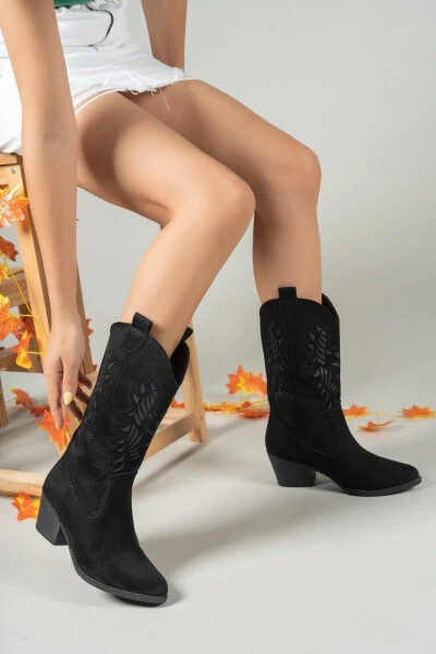 Black suede women's boots - RICCON