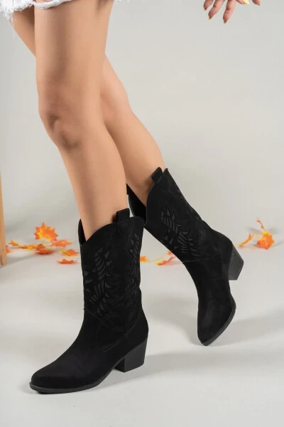 Black suede women's boots - RICCON (1)
