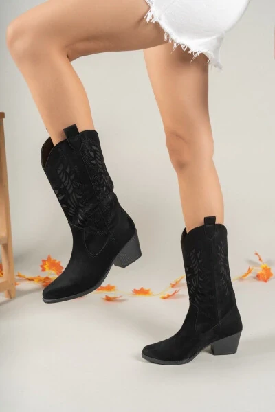 Black suede women's boots - 3