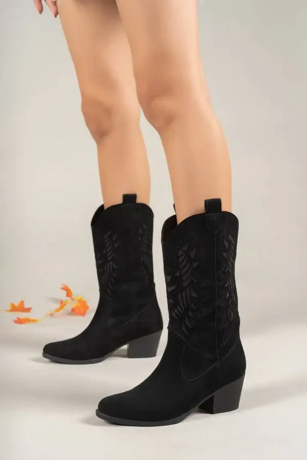 Black suede women's boots - 4