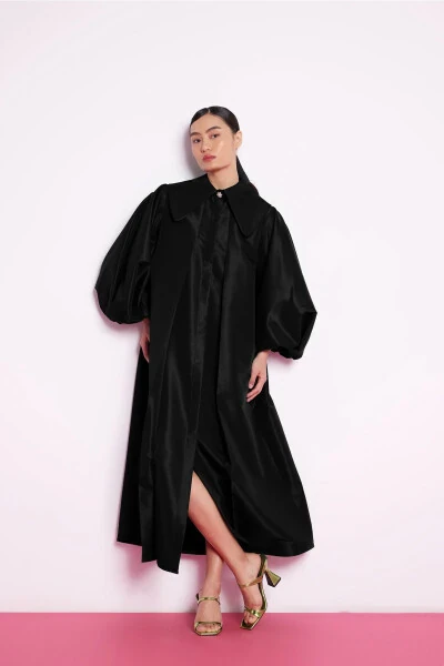 Black Taffeta Dress with Balloon Sleeves - NUUM DESIGN