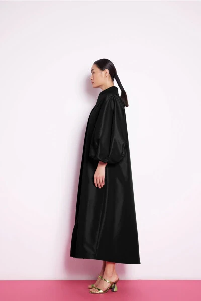Black Taffeta Dress with Balloon Sleeves - NUUM DESIGN (1)
