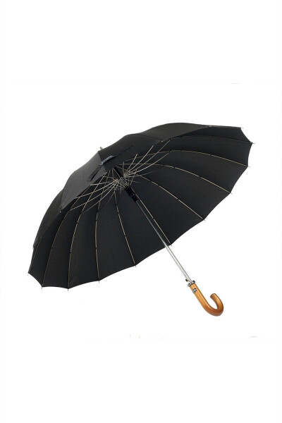 Black Tartan Wooden Handle 16 Steel Rib Premium Luxury Men's Walking Stick Umbrella M21marmpr1025r002 - 2