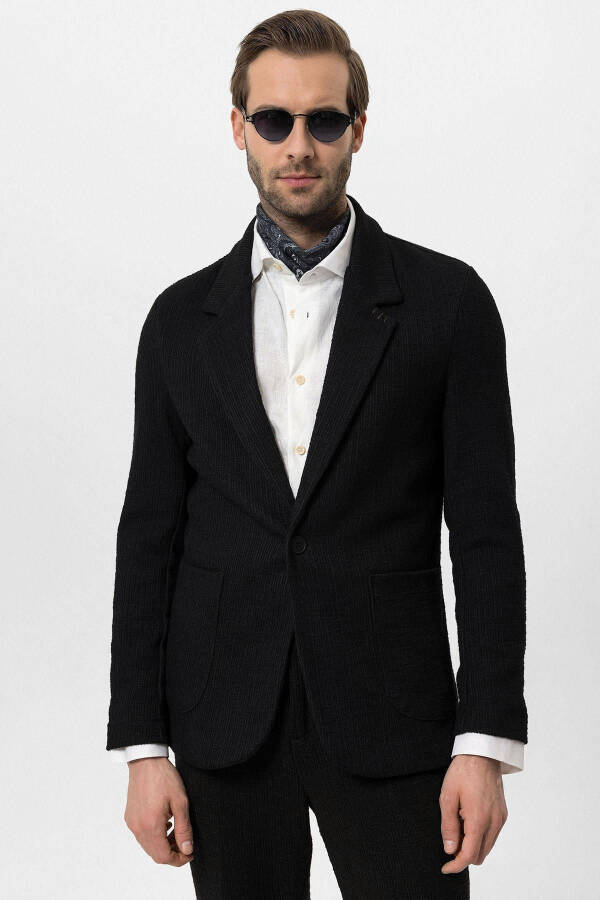 Black Textured Unlined Men's Jacket - 8