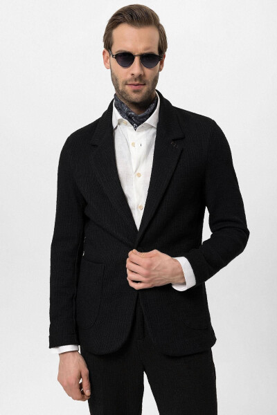 Black Textured Unlined Men's Jacket - 9