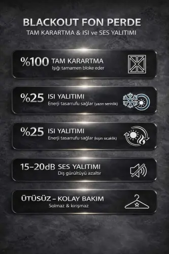 Black Thermal 100% Light Blocking Blackout Dimout Curtain (W X H) - İ.D İPEK DOKUMA (1)