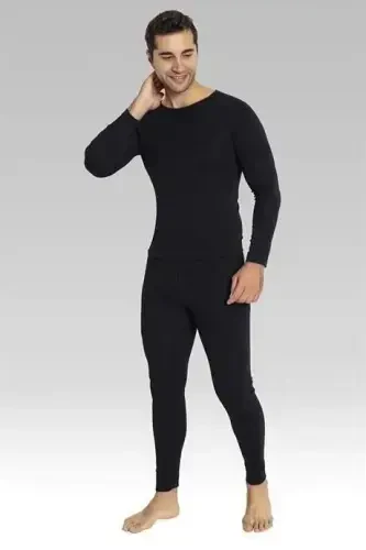 Black Thermal Underwear Set for Men - 8