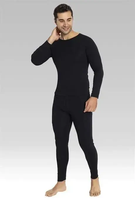 Black Thermal Underwear Set for Men - 8
