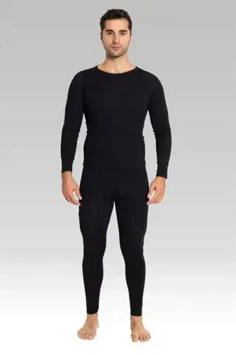 Black Thermal Underwear Set for Men - 1