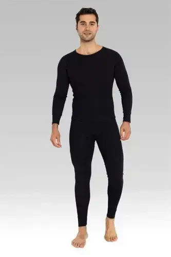 Black Thermal Underwear Set for Men - 13